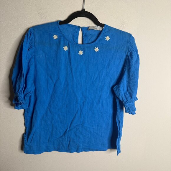 The Tiny‎ Big Sister Women's Size 40 Blue Embroidered Star Top Blouse - Picture 1 of 4
